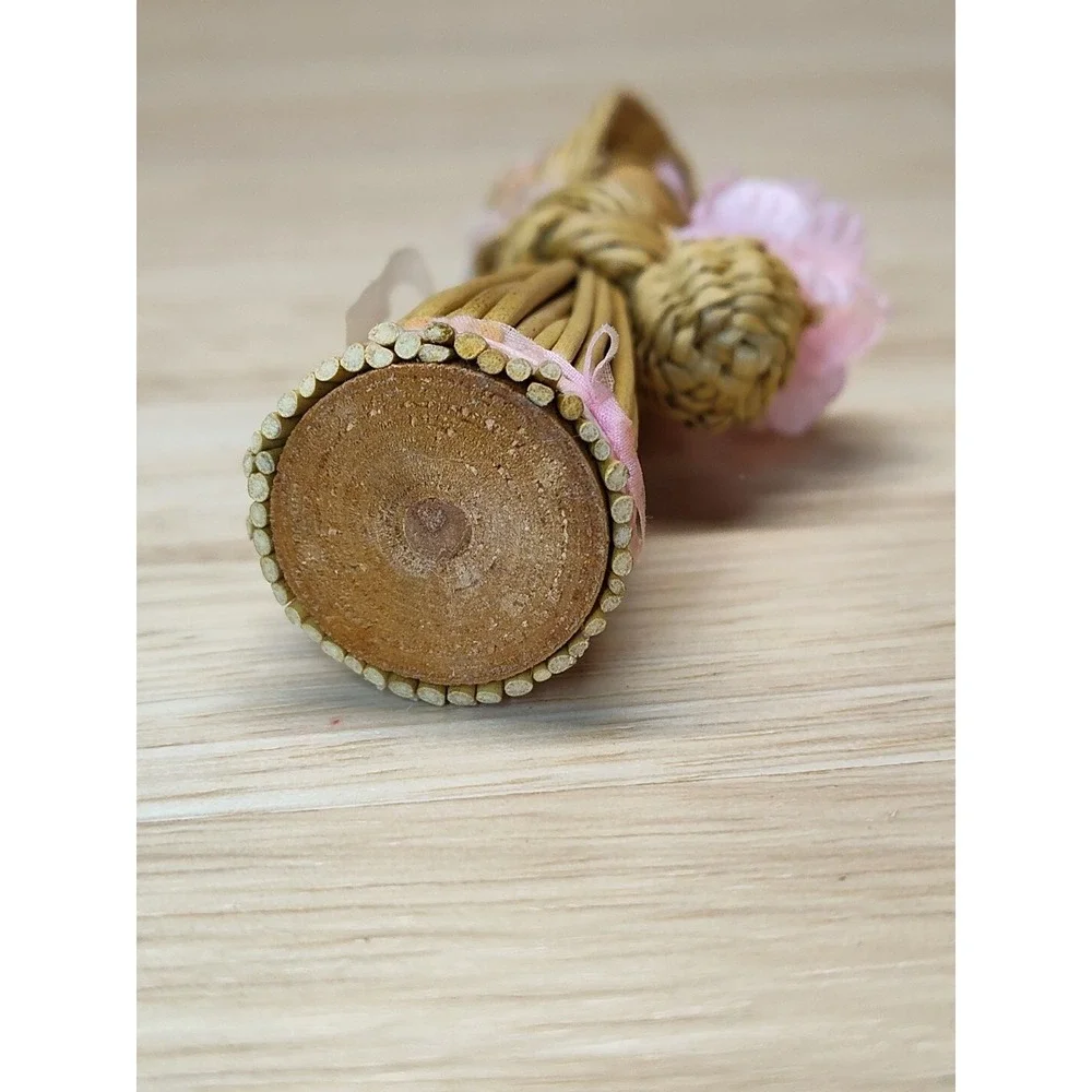 Wicker Vintage Wooden Peg Doll Figurine Girl Basket  Decorative Straw Hat